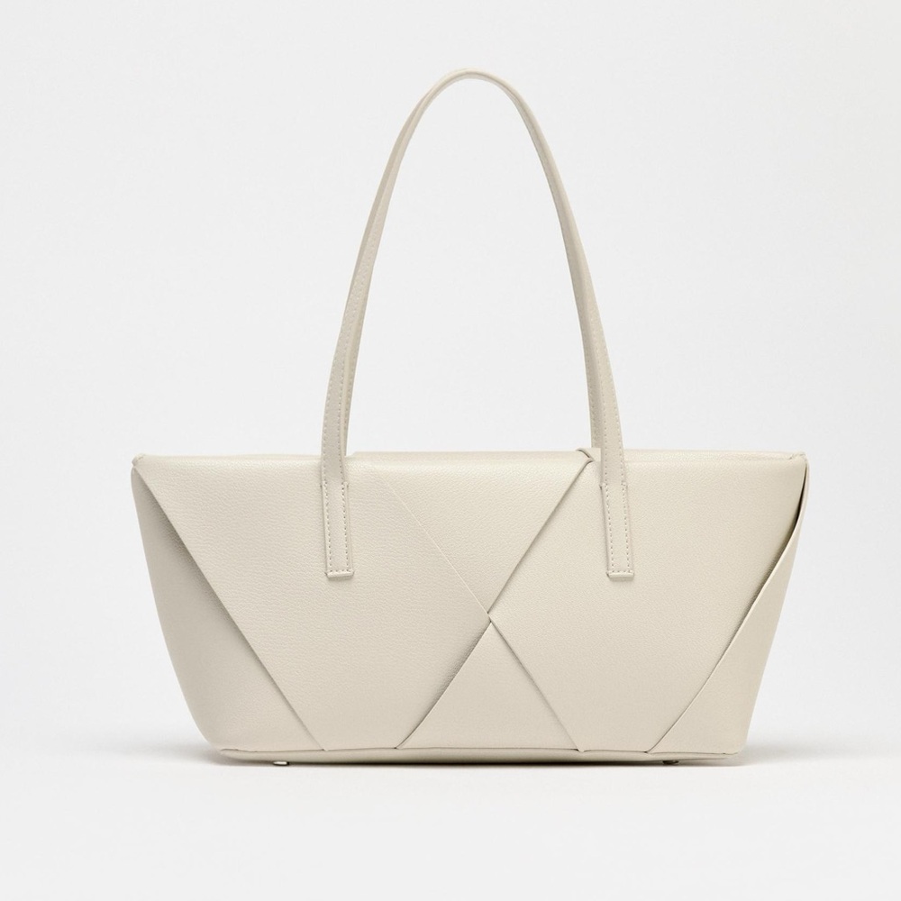 Zara NWT ivory off white woven shoulder purse bag elongated design - Picture 7 of 15